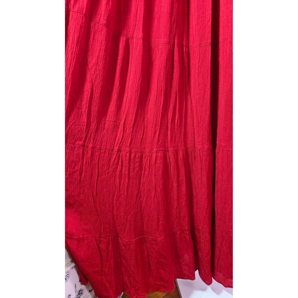 Knox Rose Red Rayon Tiered Maxi Dress Sleeveless Sweetheart Neck Medium NWT - Picture 5 of 9